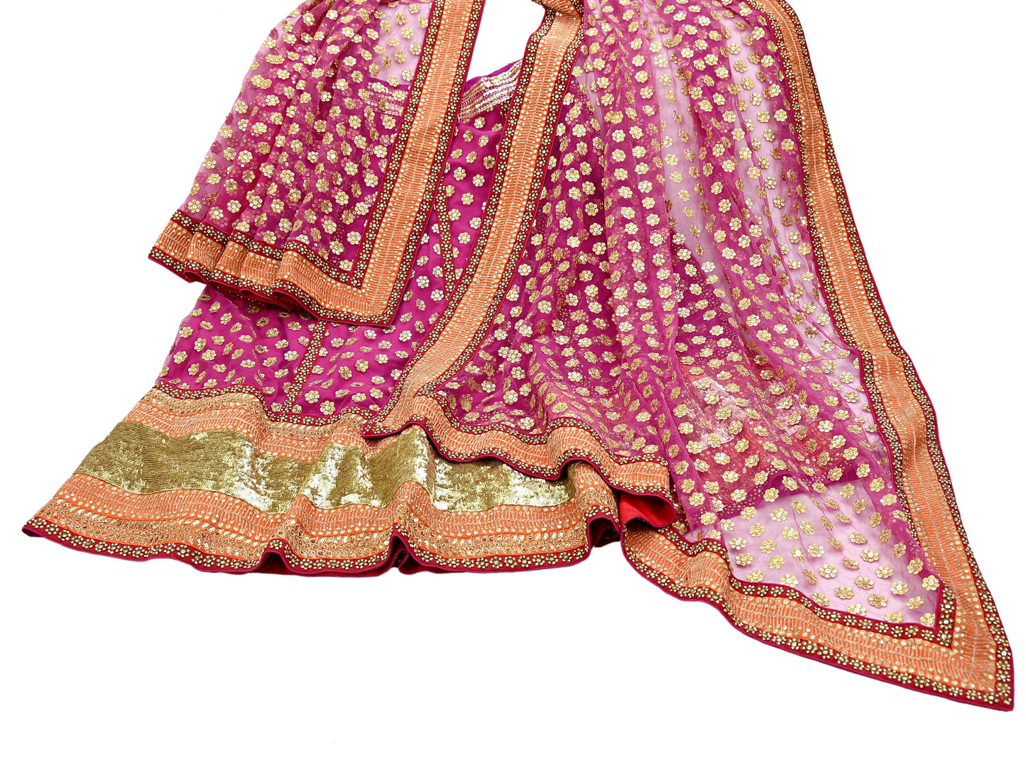 Indian Pre-owned Heavy Wedding Red Net/Mesh Hand Embroidered Lehenga/Dupatta Designer By Sabyasachi Zardozi Bridal Wear