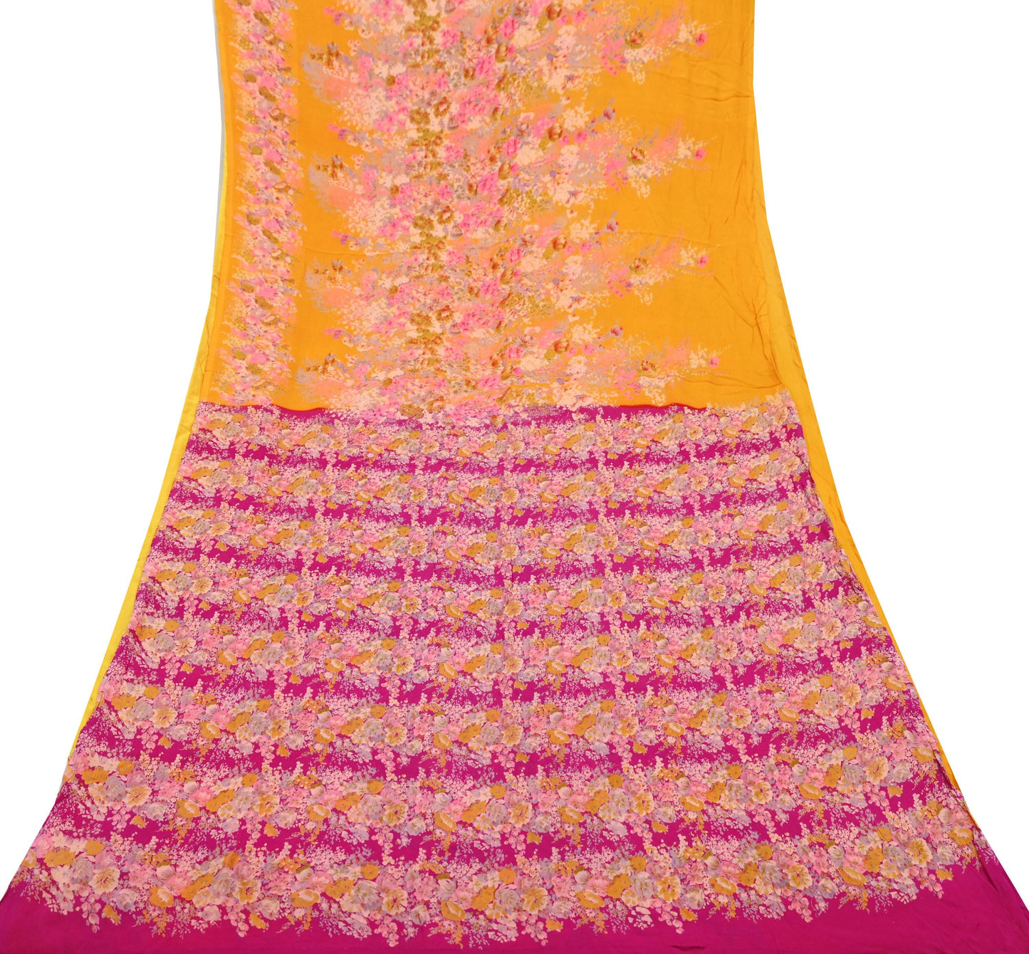 Indian Vintage Sari Saffron & Pink 100% Pure Silk Printed Sarees 5yd Sewing Craft Fabric DressMaking Soft Floral Quilting Crafting Upcycle