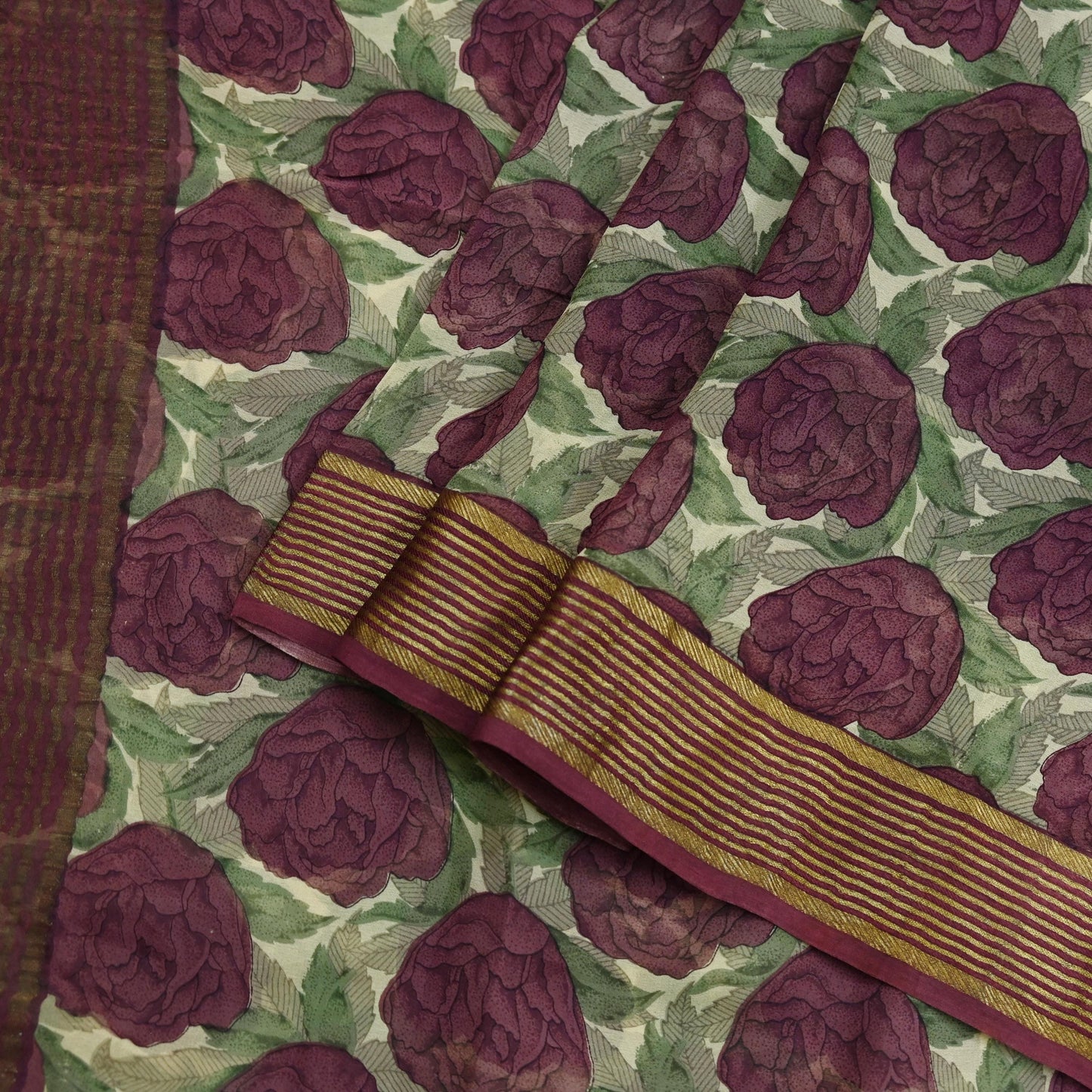 Women Vintage Sari Beige & Maroon Pure Georgette Silk Printed Saree Craft Fabric Sewing 5Yard Soft Light Dress Making Floral Zari