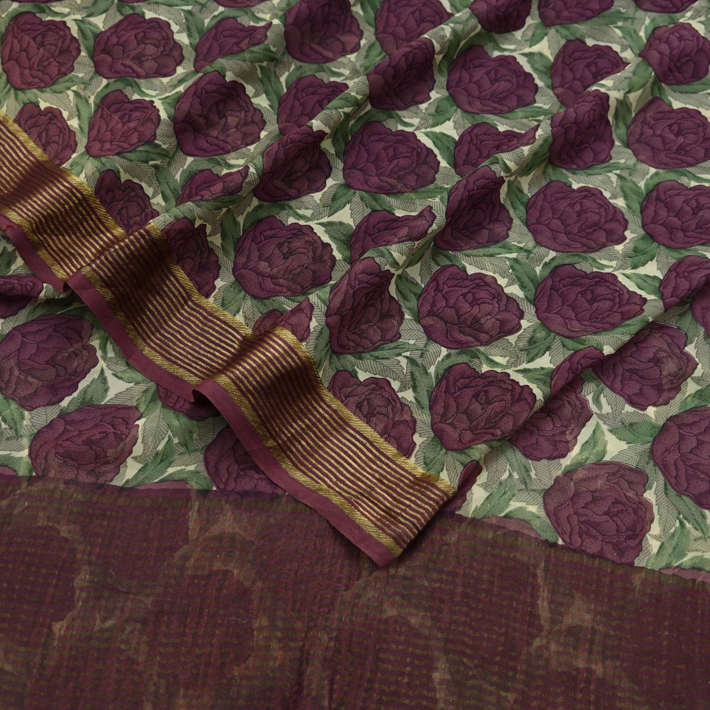 Women Vintage Sari Beige & Maroon Pure Georgette Silk Printed Saree Craft Fabric Sewing 5Yard Soft Light Dress Making Floral Zari