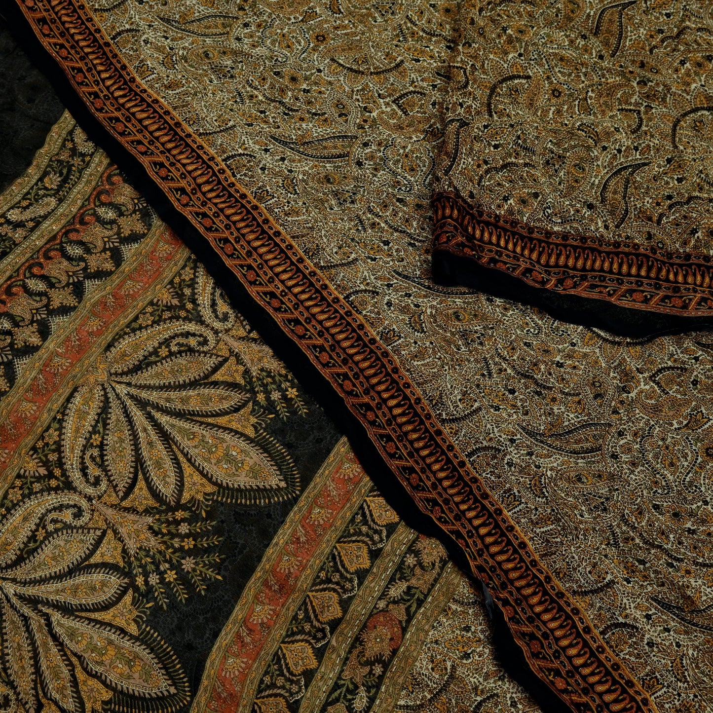 Indian Women Vintage Beige & Black Saree Pure Chiffon Silk Printed Sari Craft Fabric Sewing 5Yard Soft Light Sari Dress Making