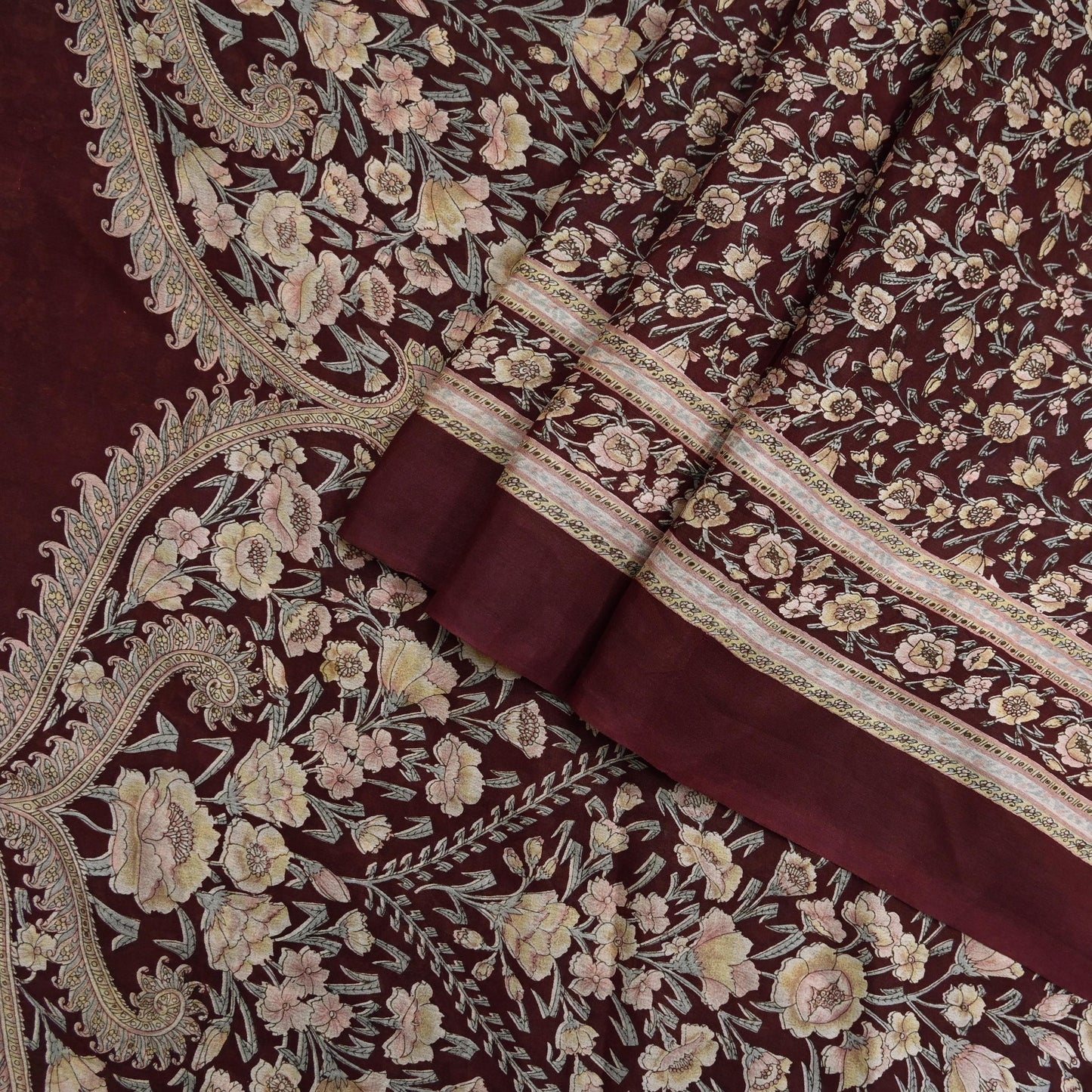 Indian Vintage Sari Maroon 100% Pure Silk Printed Sarees 6yd Craft Fabric Sewing Soft Dress Making Floral Quilting Crafting Upcycle Used