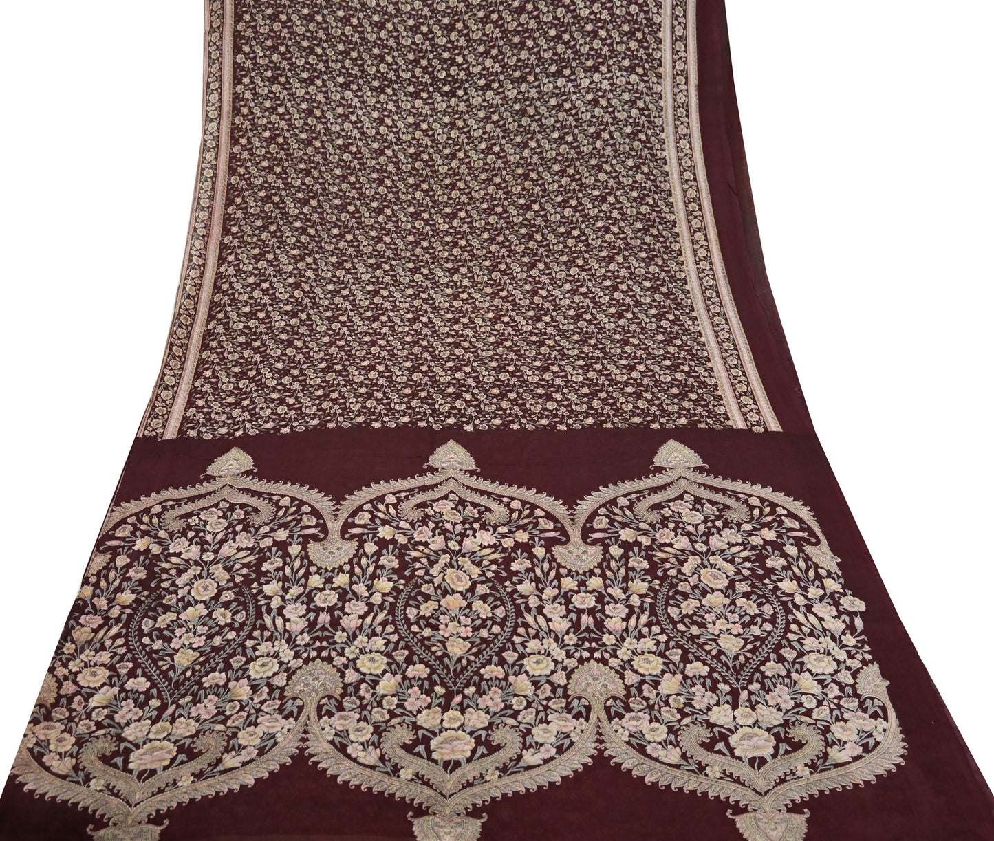 Indian Vintage Sari Maroon 100% Pure Silk Printed Sarees 6yd Craft Fabric Sewing Soft Dress Making Floral Quilting Crafting Upcycle Used