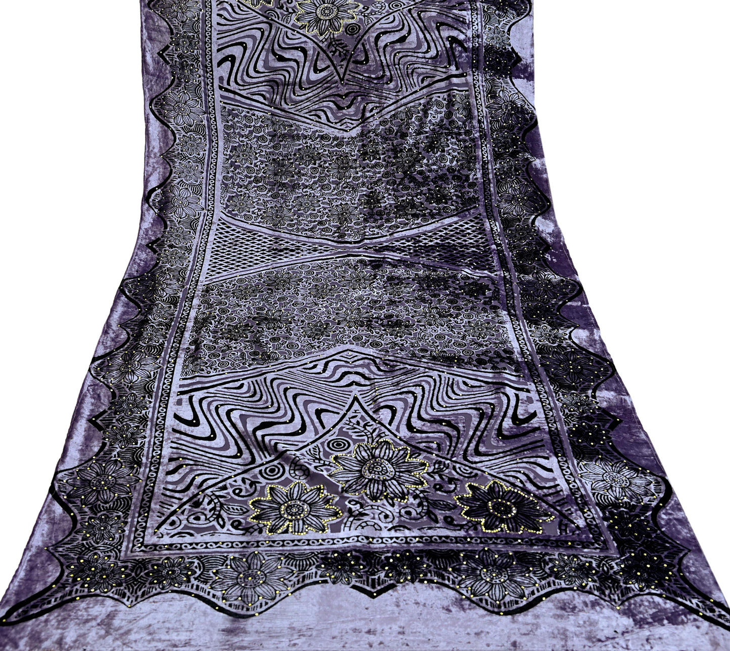 Indian Vintage Dupatta Purple Long Stole velvet Brasso Scarves Veil Hijab Wrap Floral Boho