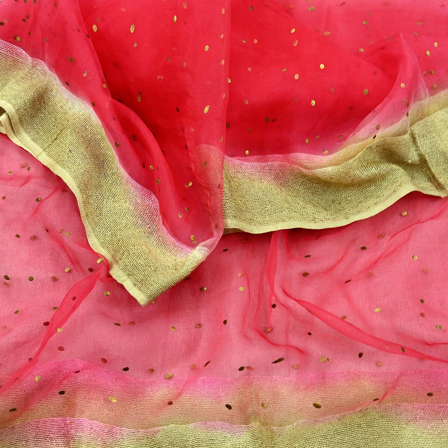 Indian Vintage Dupatta Red Long Stole Organza Woven Hand Painted Scarves Veil Zari Soft Floral Design