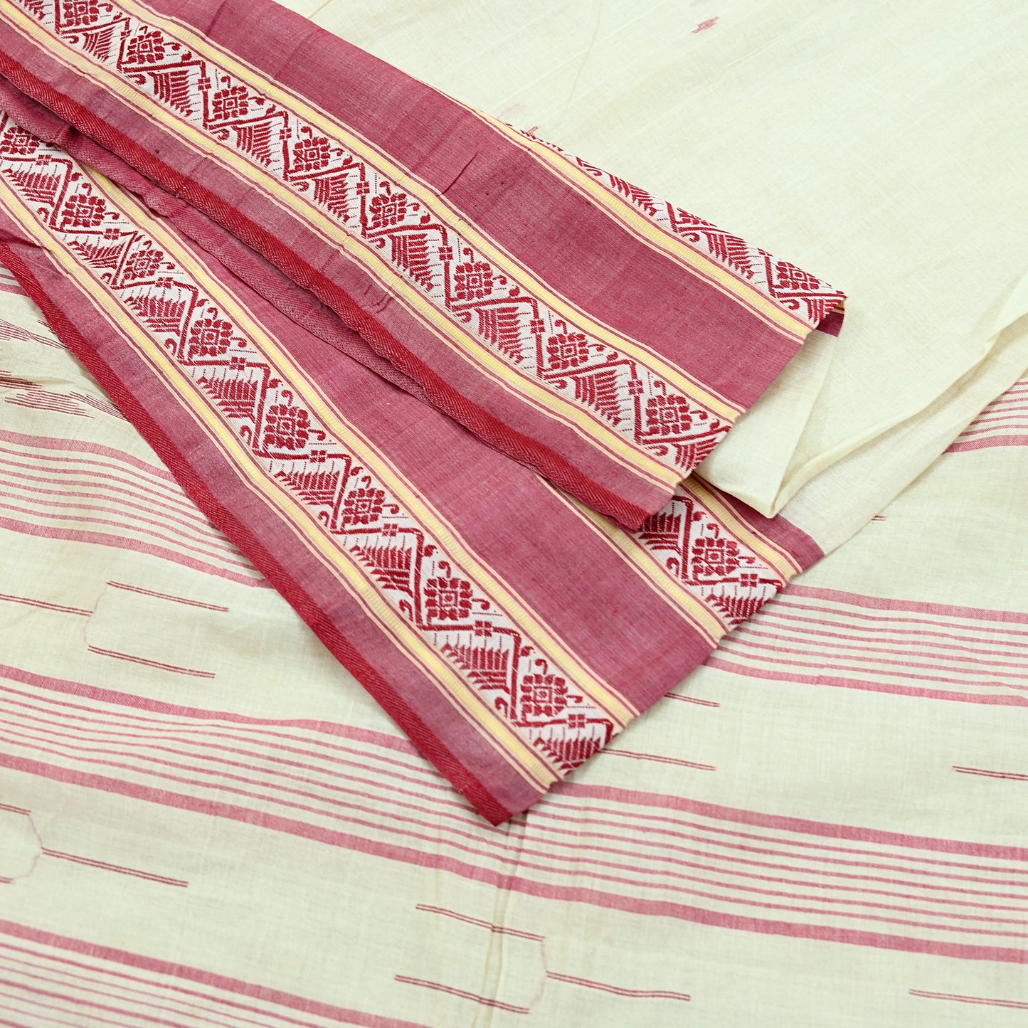 Indian Vintage Sari Ivory Pure Cotton Bengali Handloom Tant Sarees Craft Fabric 5Yd Sewing Soft Crafting Dress making Upcycle Quilting