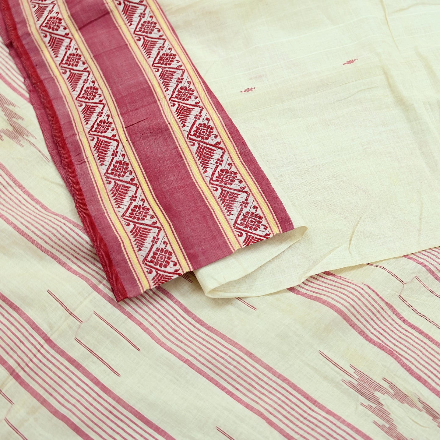 Indian Vintage Sari Ivory Pure Cotton Bengali Handloom Tant Sarees Craft Fabric 5Yd Sewing Soft Crafting Dress making Upcycle Quilting