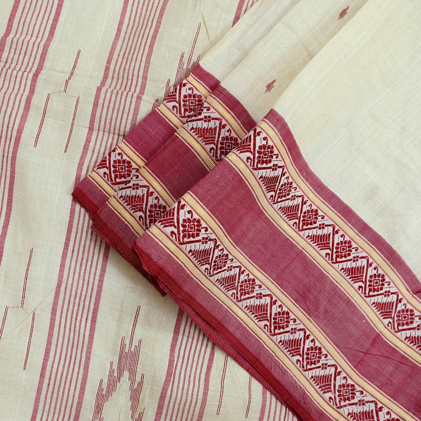 Indian Vintage Sari Ivory Pure Cotton Bengali Handloom Tant Sarees Craft Fabric 5Yd Sewing Soft Crafting Dress making Upcycle Quilting