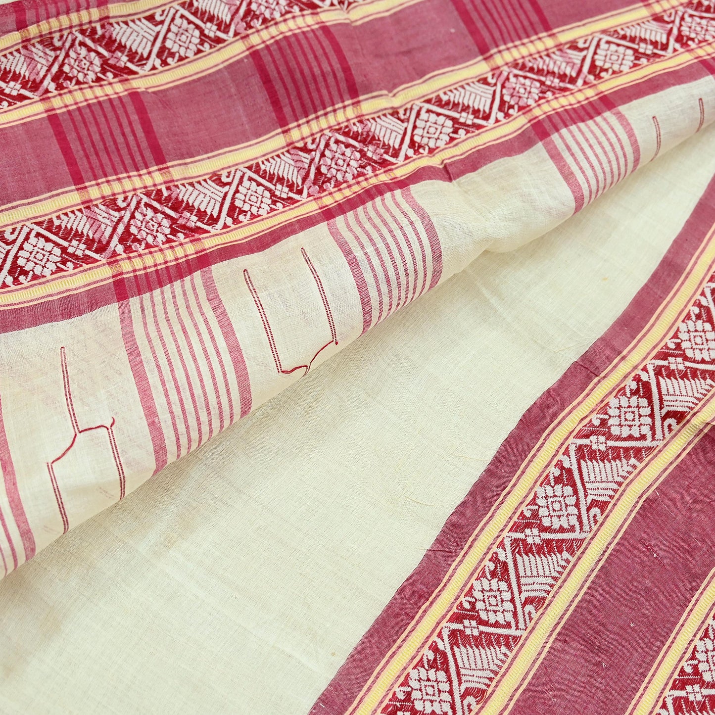 Indian Vintage Sari Ivory Pure Cotton Bengali Handloom Tant Sarees Craft Fabric 5Yd Sewing Soft Crafting Dress making Upcycle Quilting