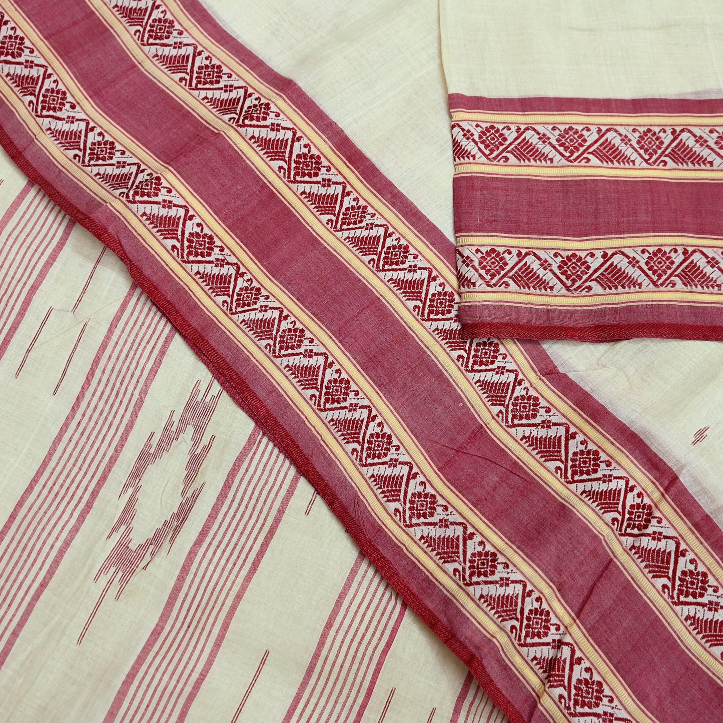 Indian Vintage Sari Ivory Pure Cotton Bengali Handloom Tant Sarees Craft Fabric 5Yd Sewing Soft Crafting Dress making Upcycle Quilting