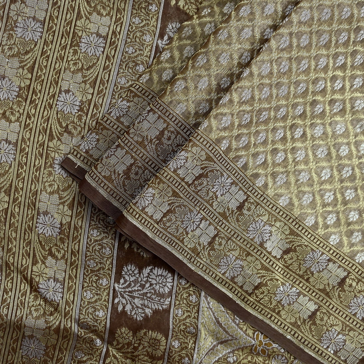 Indian Vintage Sari Brown 100% Pure Silk Hand Woven Sarees Craft Fabric 5Yd Ethnic Sewing Dress making Crafting Quilting Upcycle