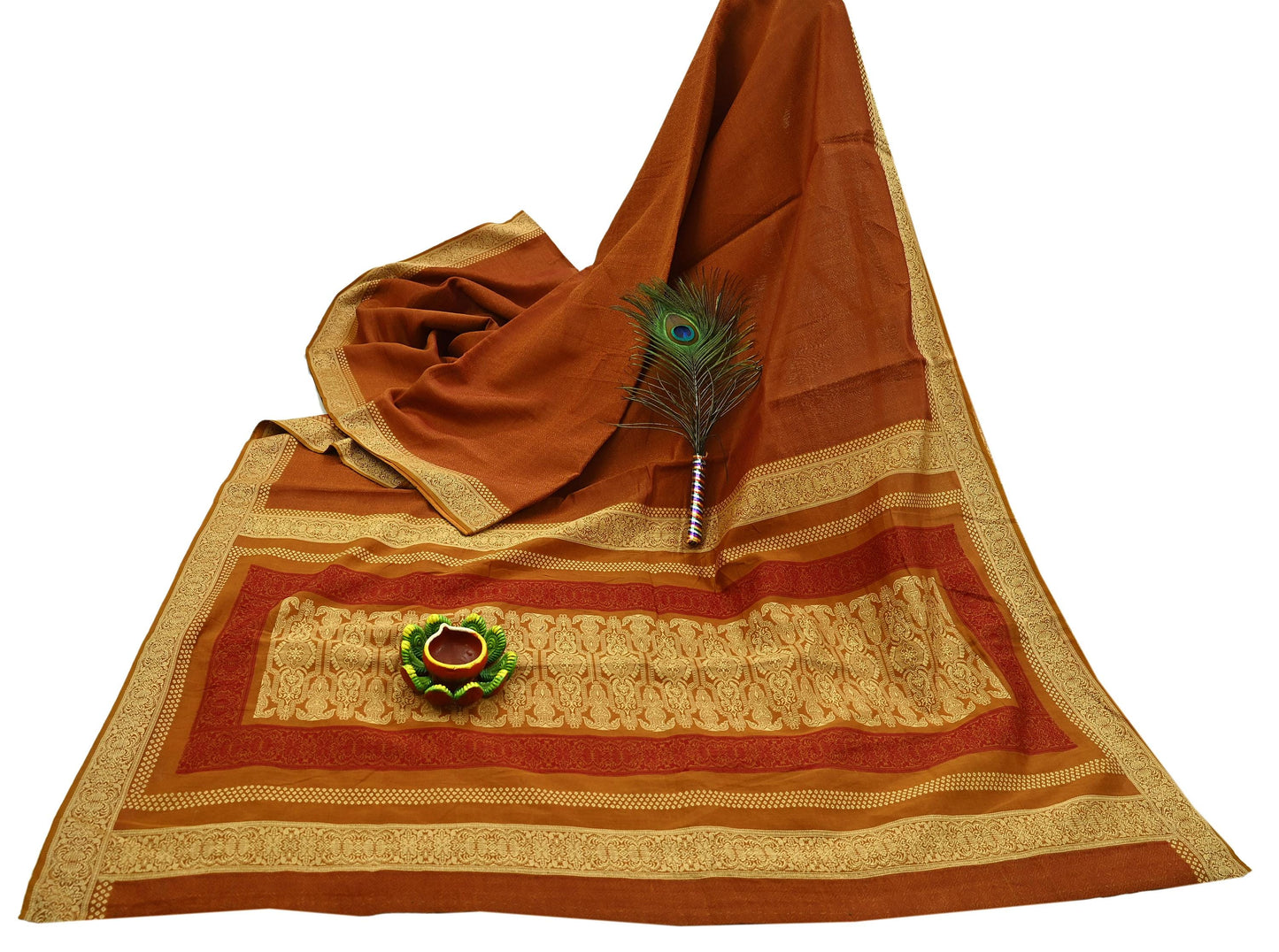 Indian Vintage Saree Mustard 100% Pure Silk Hand Woven Sari Craft Fabric 5Yd Ethnic Floral Dress making Crafting Upcycle Quilting Bollywood