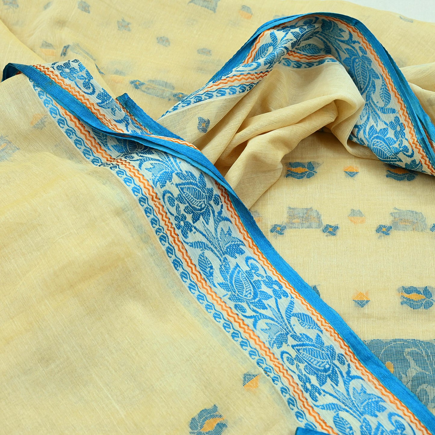 Indian Vintage Sari Beige Pure Cotton Hand Woven Sarees Craft Fabric 5yd Ethnic Floral Crafting Upcycle Quilting Dress Making Quilting