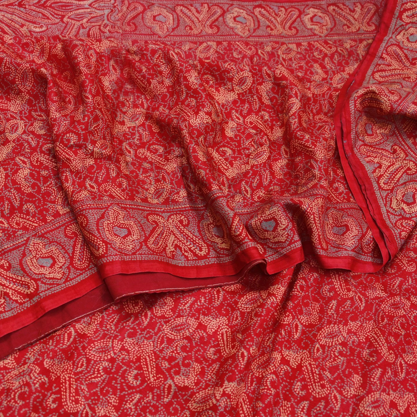 Indian Vintage Sari Red 100% Pure Silk Printed Saree Craft Fabric 6yd Sewing DressMaking Soft Floral Crafting Quilting Upcycle