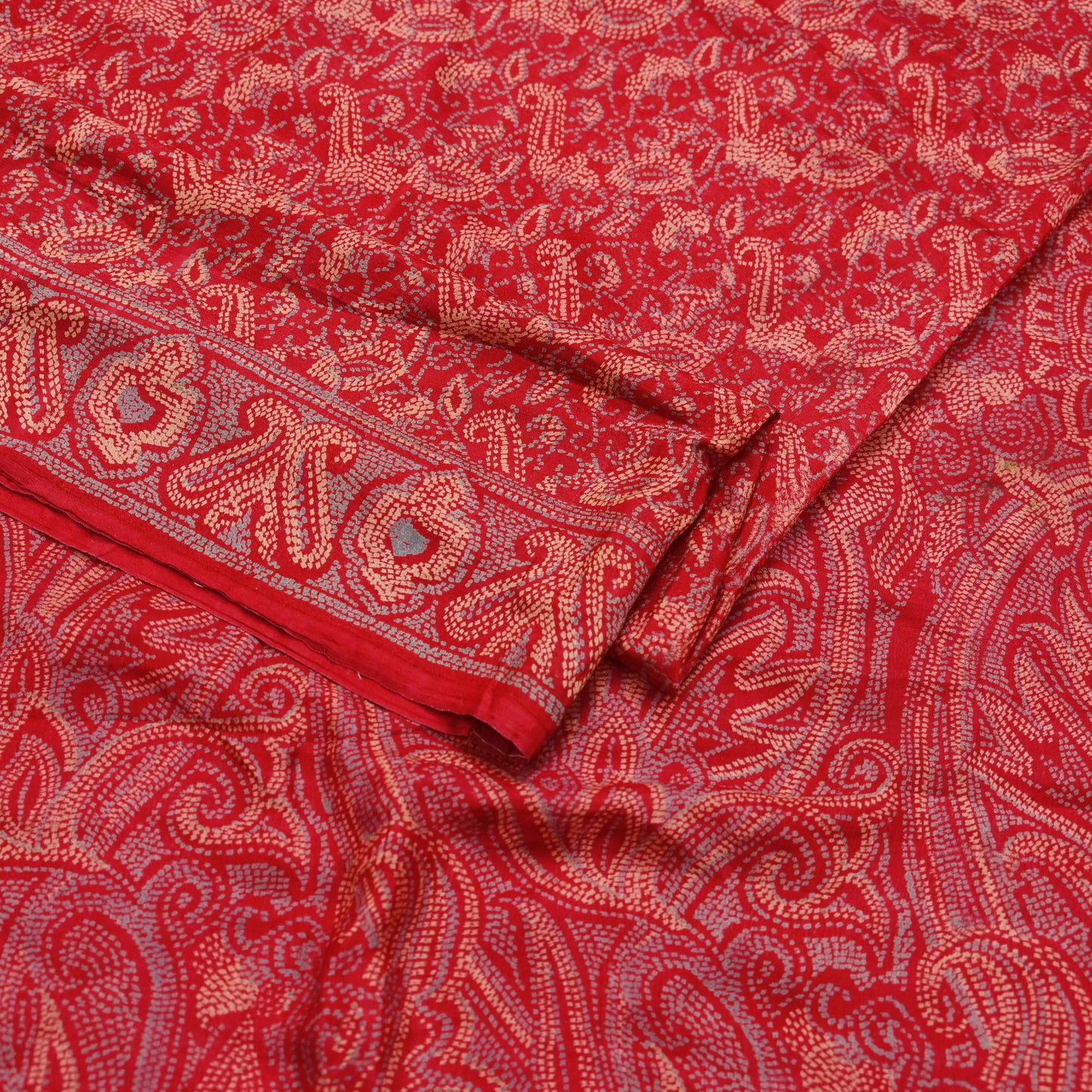 Indian Vintage Sari Red 100% Pure Silk Printed Saree Craft Fabric 6yd Sewing DressMaking Soft Floral Crafting Quilting Upcycle
