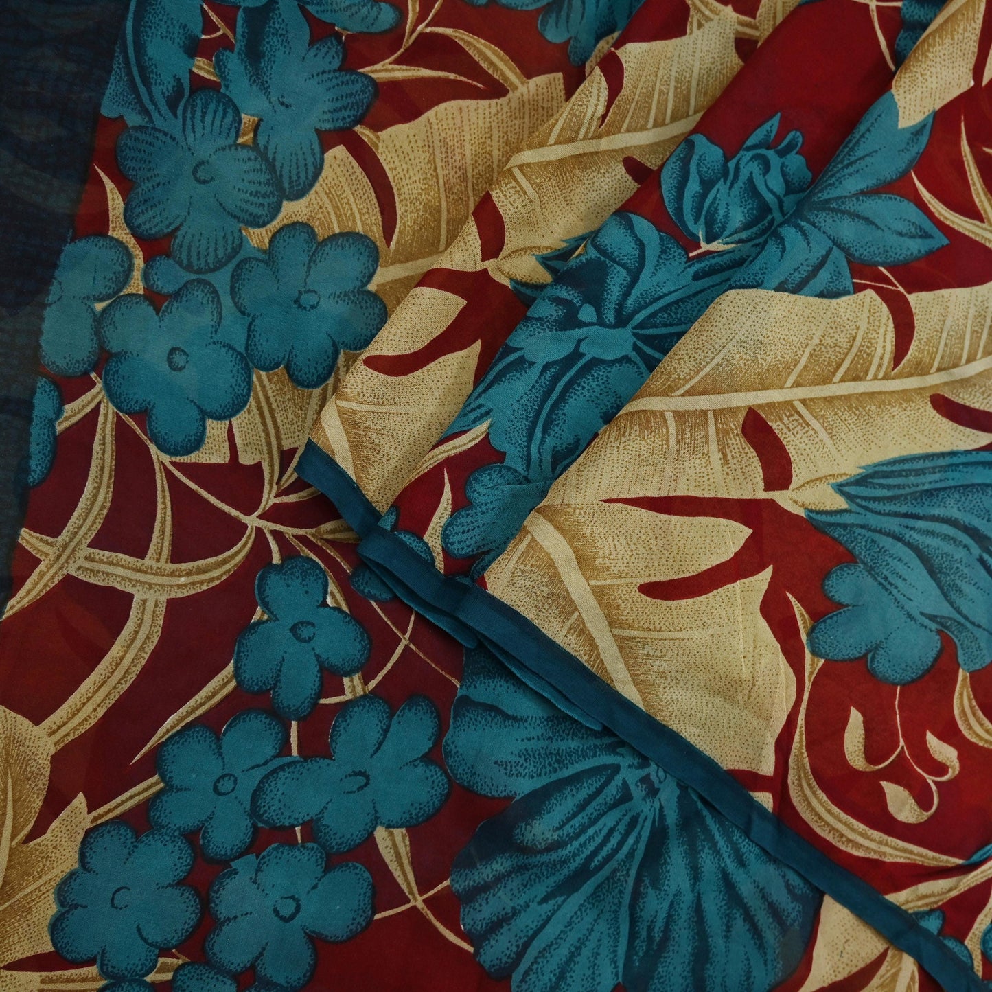 Women Vintage Sari Green & Maroon Pure Georgette Silk Printed Saree Craft Fabric Sewing 5Yard Soft Light Dress Making Floral