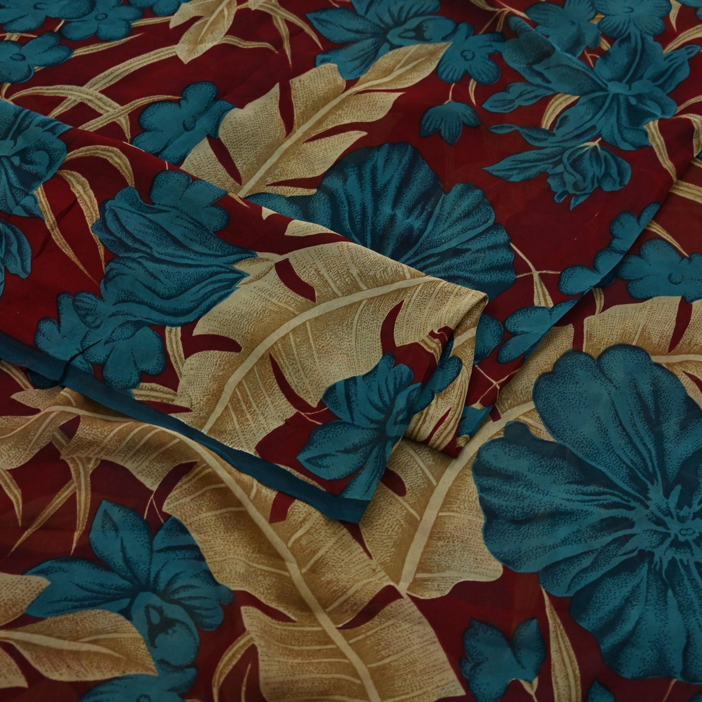 Women Vintage Sari Green & Maroon Pure Georgette Silk Printed Saree Craft Fabric Sewing 5Yard Soft Light Dress Making Floral