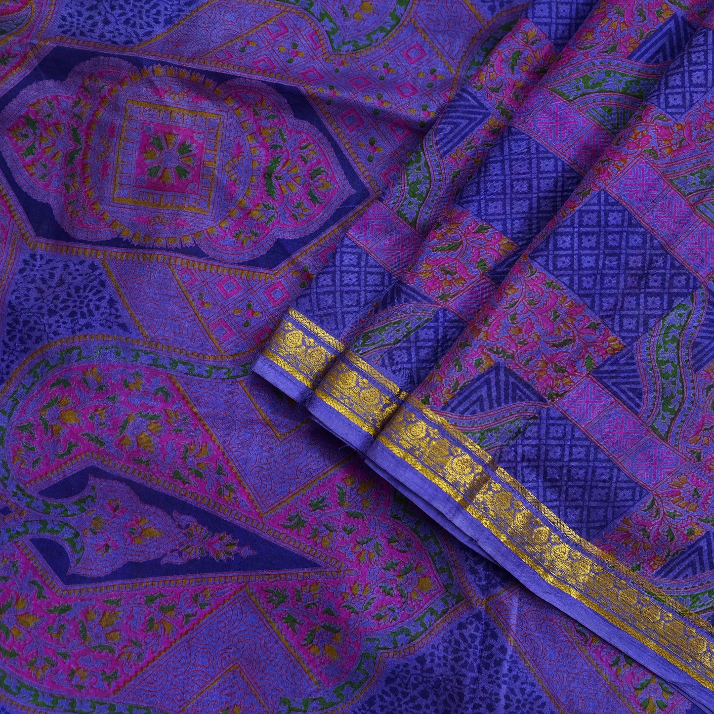 Indian Vintage Sari Purple Pure Silk Woven Printed Saree Craft Fabric 6yd Sewing DressMaking Soft Woven Border Crafting Upcycle Quilting