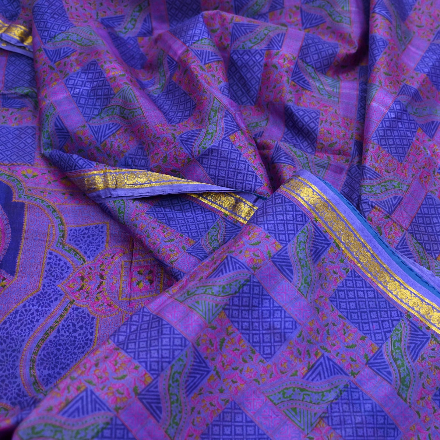 Indian Vintage Sari Purple Pure Silk Woven Printed Saree Craft Fabric 6yd Sewing DressMaking Soft Woven Border Crafting Upcycle Quilting