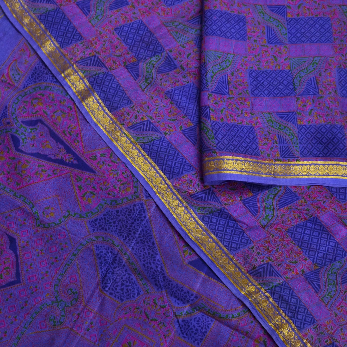 Indian Vintage Sari Purple Pure Silk Woven Printed Saree Craft Fabric 6yd Sewing DressMaking Soft Woven Border Crafting Upcycle Quilting