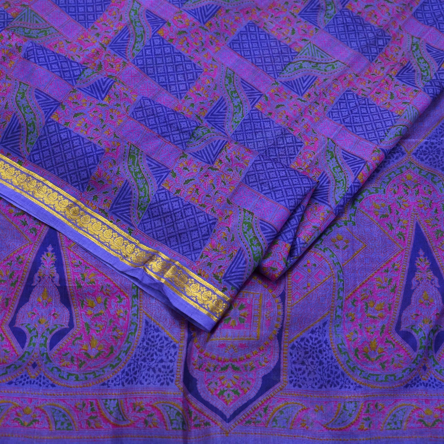Indian Vintage Sari Purple Pure Silk Woven Printed Saree Craft Fabric 6yd Sewing DressMaking Soft Woven Border Crafting Upcycle Quilting