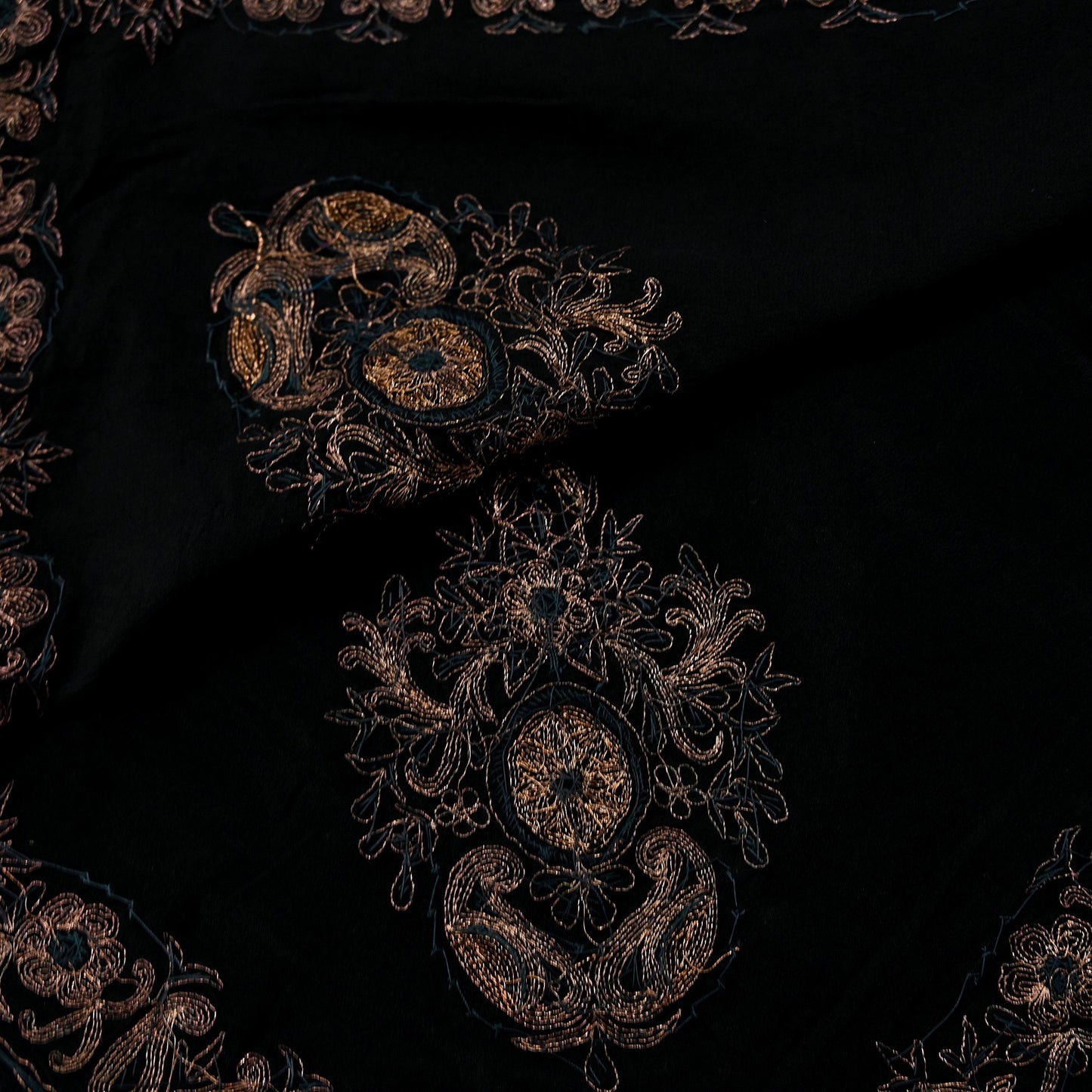 Indian Vintage Black Dupatta Long Stole Pure Crepe Silk Hand Embroidered Scarves Veil Scarf Wrap Hippie Boho Zardozi/ Dabka