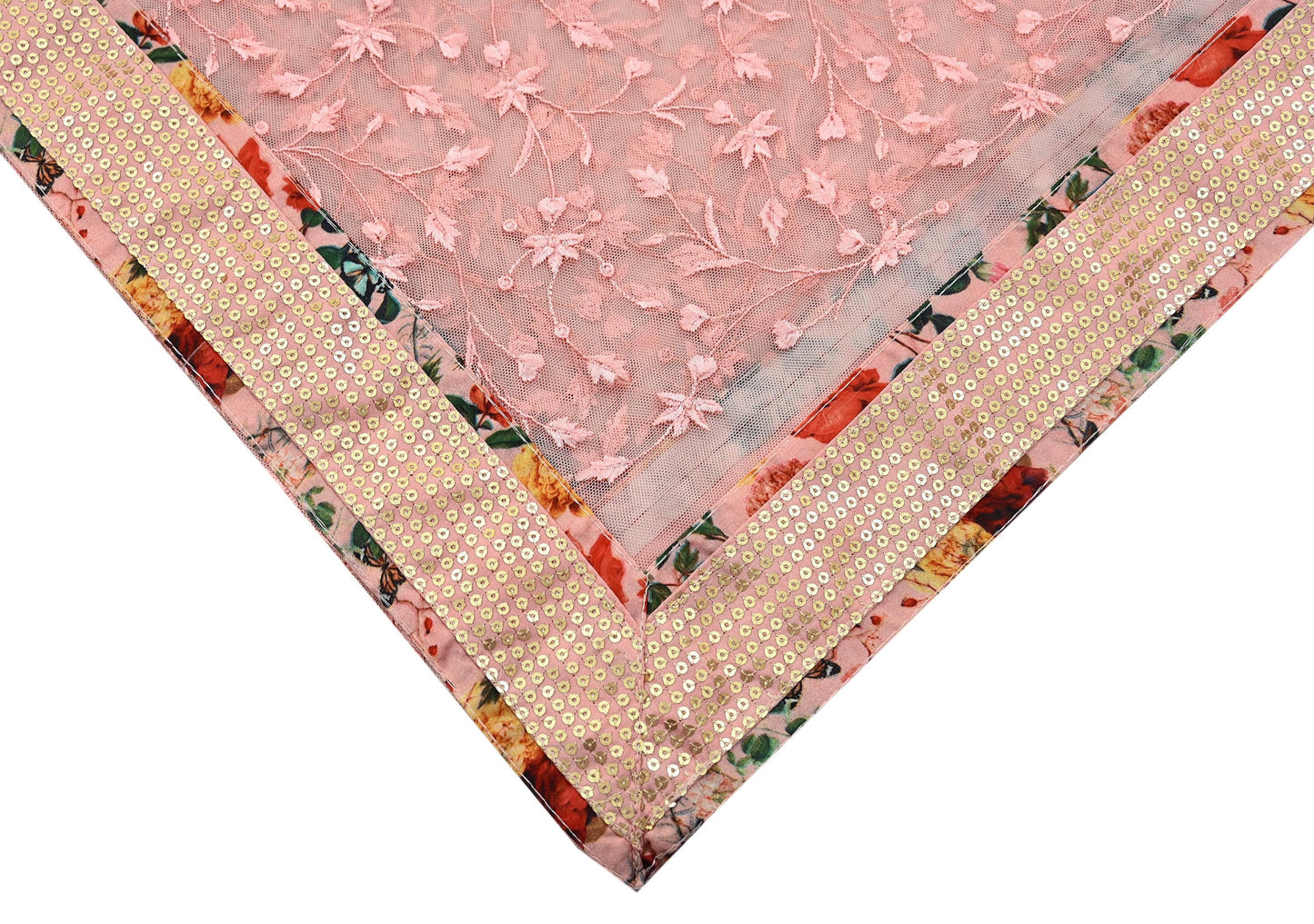 Indian Vintage Peach Dupatta Net Mesh Long Stole Hand Embroidered Scarves Veil Scarf Wrap Party wear