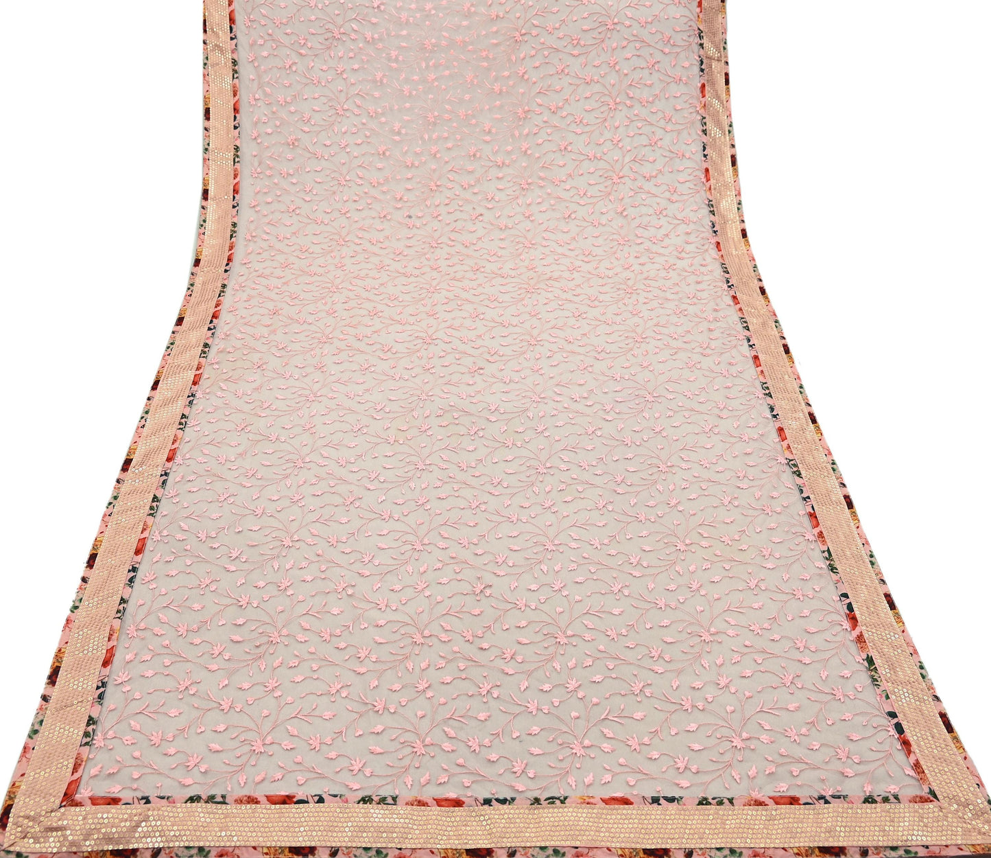 Indian Vintage Peach Dupatta Net Mesh Long Stole Hand Embroidered Scarves Veil Scarf Wrap Party wear