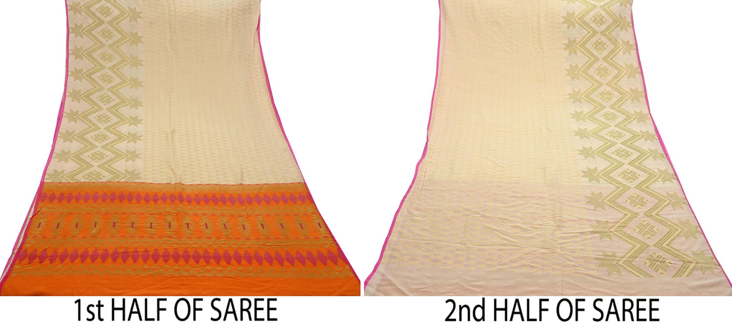 Indian Vintage Sari 100% Pure Silk Hand Woven Sarees Craft Fabric 5Yd Ethnic Sewing Upcycle dress Making Crafting Quilting Used Zari