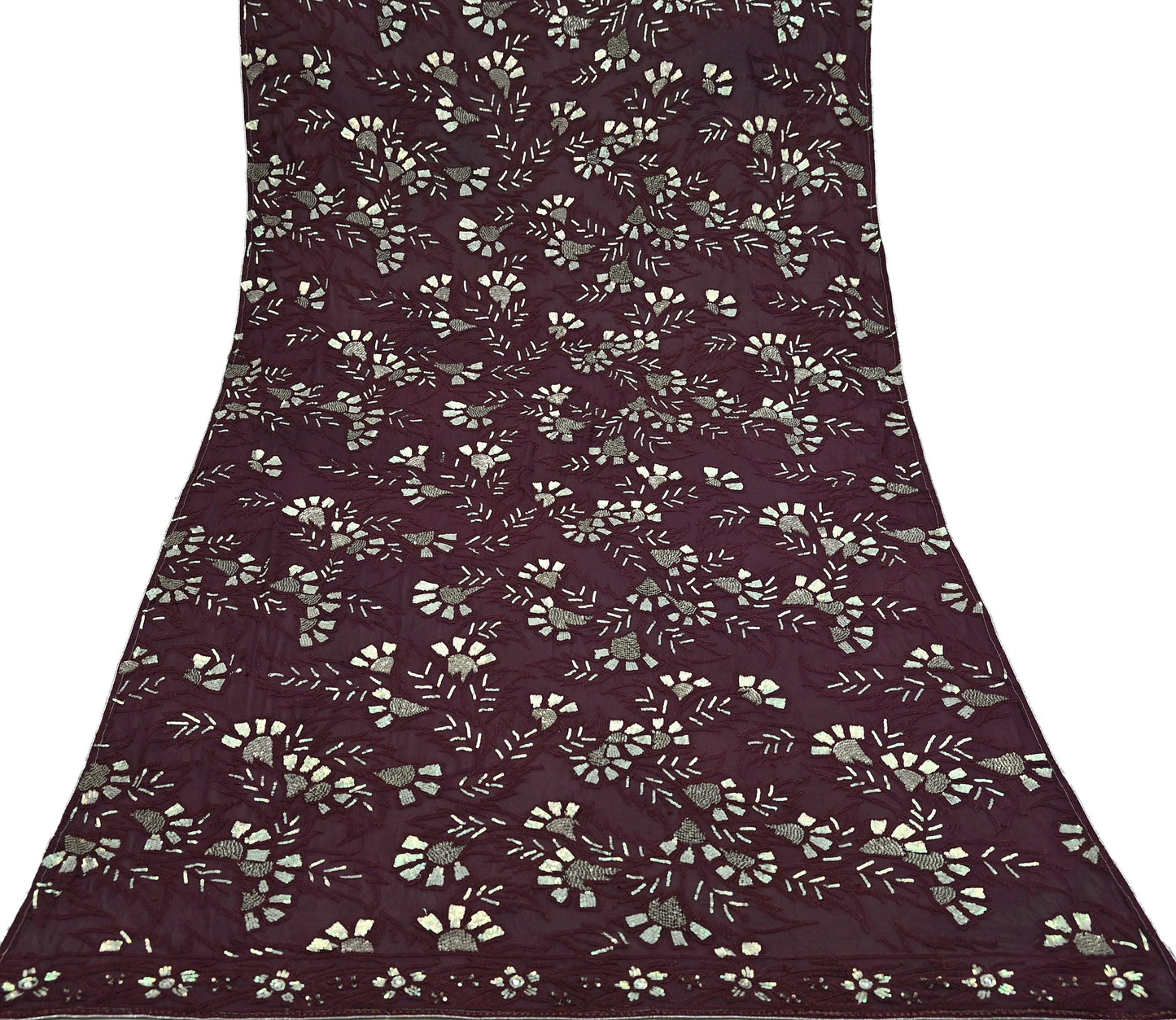 Indian Vintage Heavy Maroon Dupatta Pure Georgette silk Long Stole Hand Embroidered Chikankari Stole Scarf Scarves Veil