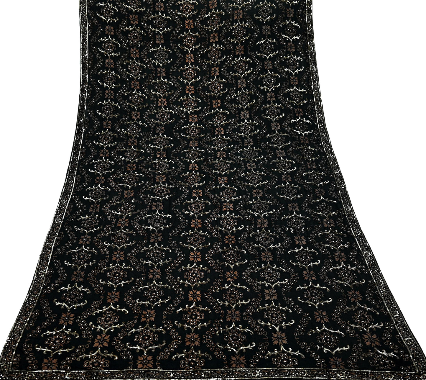 Indian Women Vintage Heavy Black Dupatta Pure silk Long Stole Hand Embroidered Hijab Scarves Veil Wrap Zari