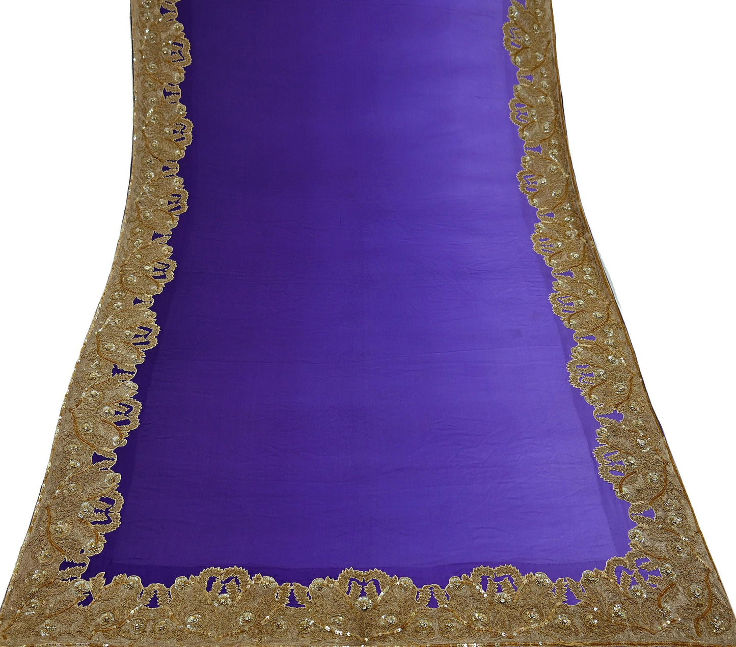 Indian Vintage Heavy Wedding Purple Dupatta Pure Satin Silk Long Stole Hand Embroidered Scarves Golden Zardozi Veil