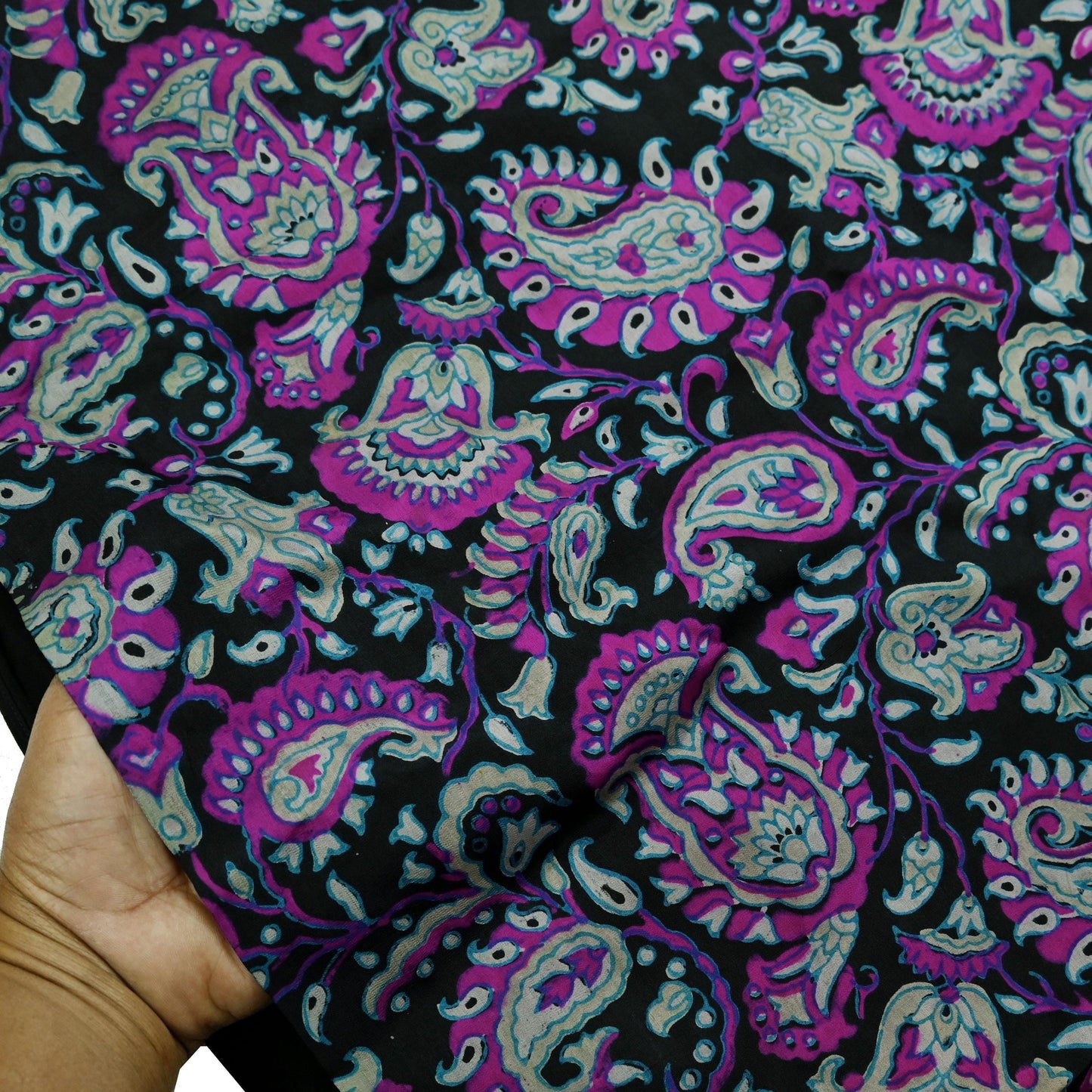 Indian Vintage Black Saree Pure Silk Block Printed Sari Craft Fabric 5yd Sewing DressMaking Soft Floral Quilting Crafting Upcycle