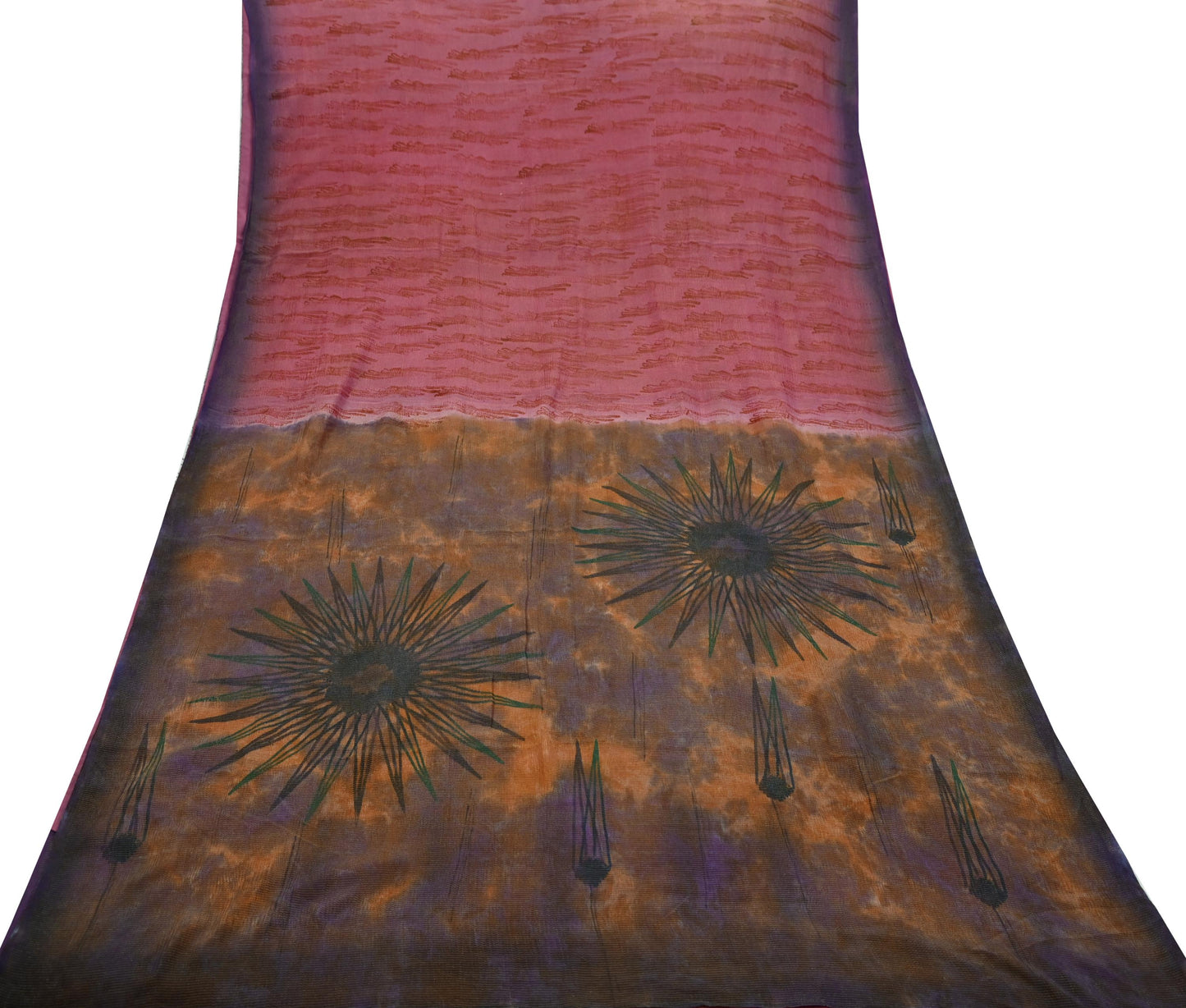 Indian Vintage Sari Pink Printed Pure Silk Sarees 5yd Sewing Craft Fabric Floral Dress Making Soft Quilting Crafting Upcycle Used