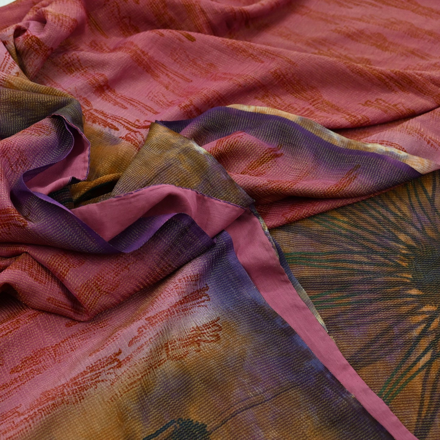 Indian Vintage Sari Pink Printed Pure Silk Sarees 5yd Sewing Craft Fabric Floral Dress Making Soft Quilting Crafting Upcycle Used