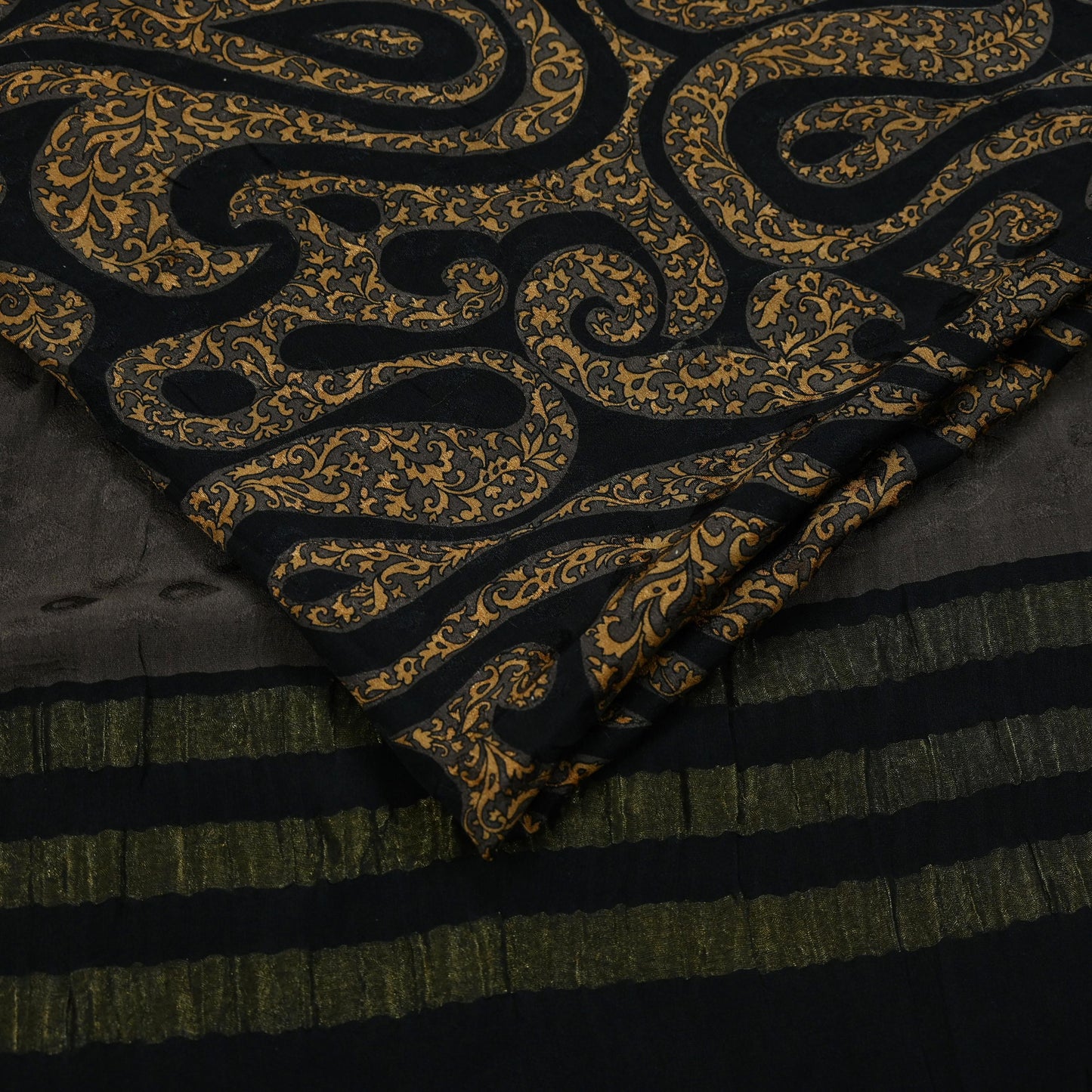 Indian Vintage Sari Brown & Black Pure Silk Printed Sarees 5yd Sewing Craft Fabric Dress Making Soft Crafting Quilting Upcycle Zari