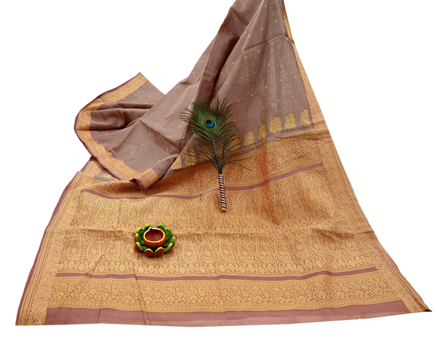 Indian Vintage Sari Brown 100% Pure Silk Hand Woven Sarees Craft Fabric 5Yd Ethnic Sewing Dress making Crafting Quilting Upcycle