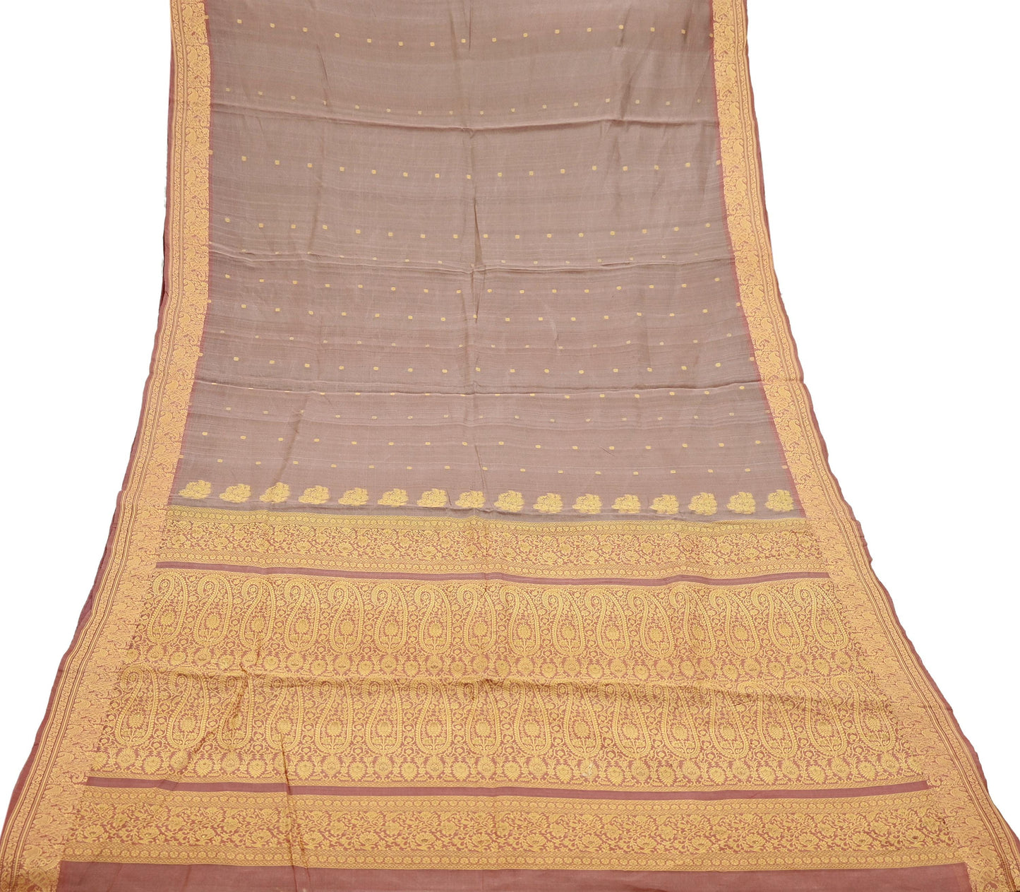 Indian Vintage Sari Brown 100% Pure Silk Hand Woven Sarees Craft Fabric 5Yd Ethnic Sewing Dress making Crafting Quilting Upcycle