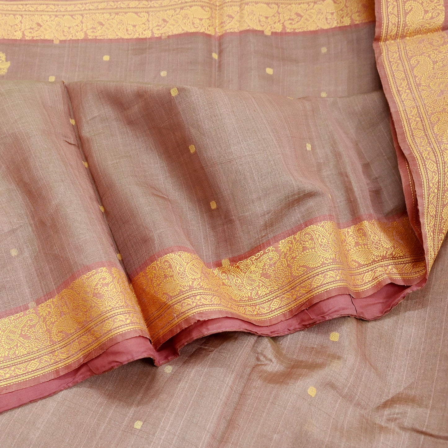 Indian Vintage Sari Brown 100% Pure Silk Hand Woven Sarees Craft Fabric 5Yd Ethnic Sewing Dress making Crafting Quilting Upcycle