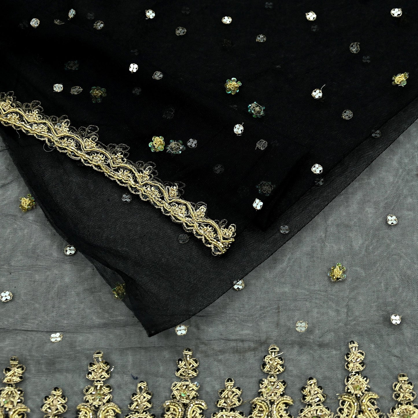 Indian Vintage Sari Black Net/Mesh Hand Embroidered Sarees Craft Fabric 5Yd Sewing Soft Zardozi/Dabka Zari Sequins Wedding sarees