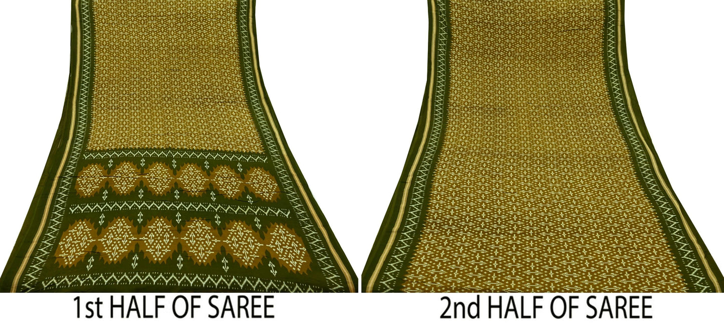 Indian Vintage Sari Green Printed Pure Cotton Saree Craft Fabric 5Yd Soft Sewing Sarong Wrap Boho Floral Dress making Crafting Quilting
