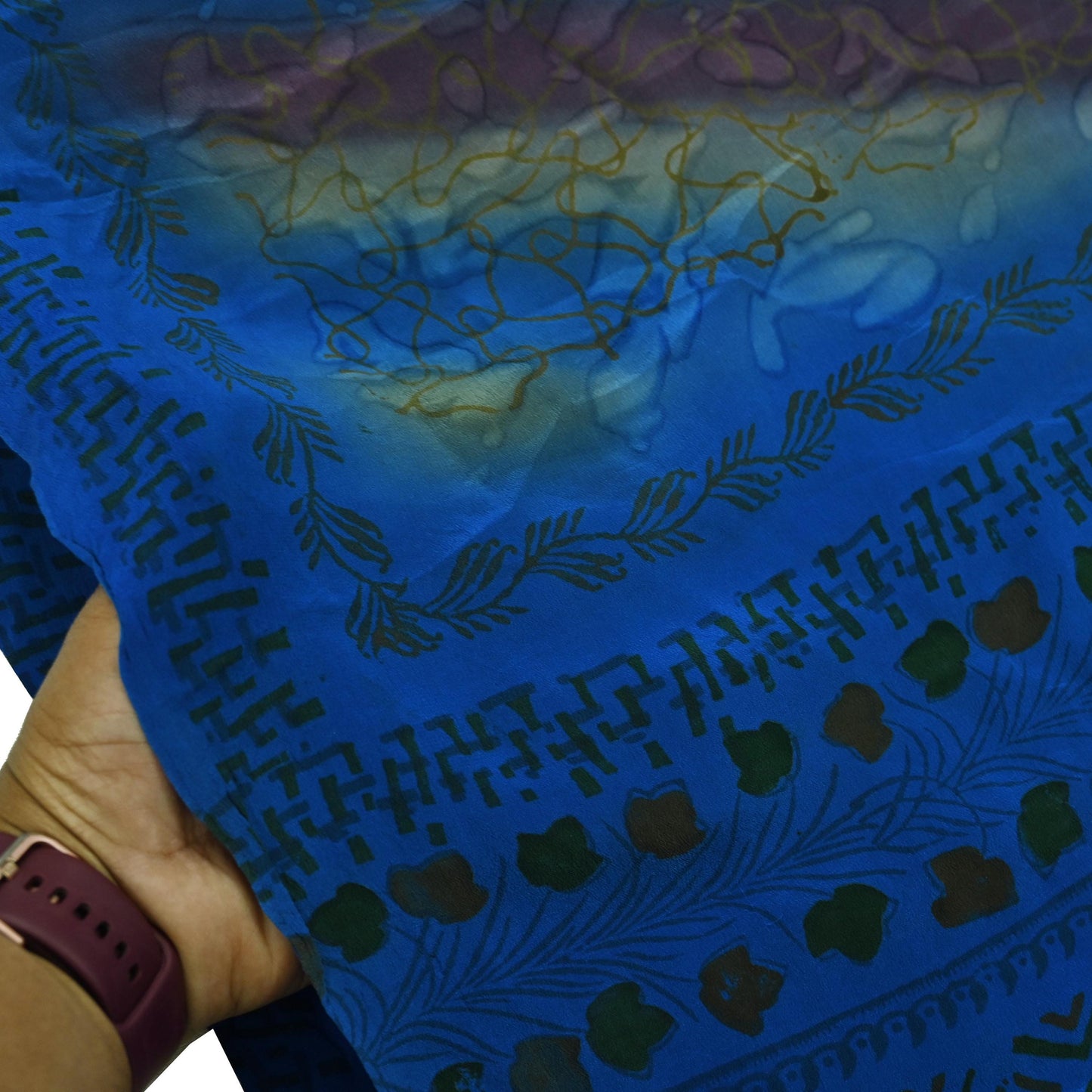 Indian Vintage Blue Saree Pure Crepe Silk Printed Sari 5yd Sewing Abstract Soft Craft Fabric Wrap Dress making Crafting Quilting Upcycle