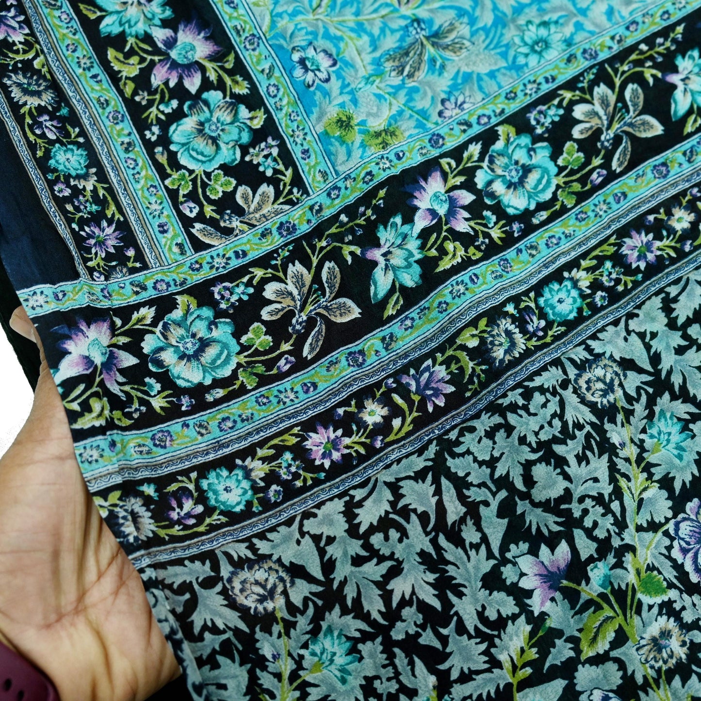 Indian Vintage Black & Blue Sarees Pure Silk Printed Indian Sari 6yd Sewing Craft Fabric DressMaking Floral Soft Crafting Quilting