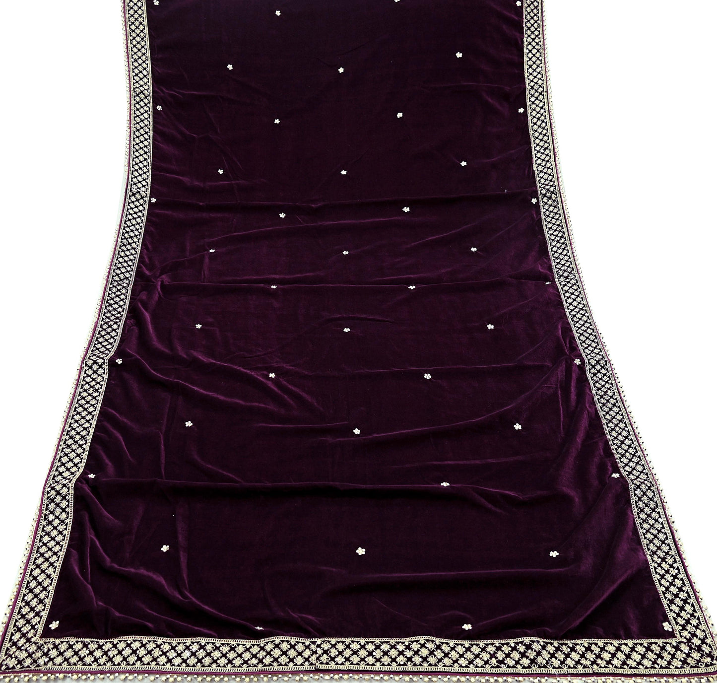 Indian Vintage Heavy Wedding Wine Dupatta Velvet Long Stole Hand Embroidered Scarves Zari Hijab Veil Wrap