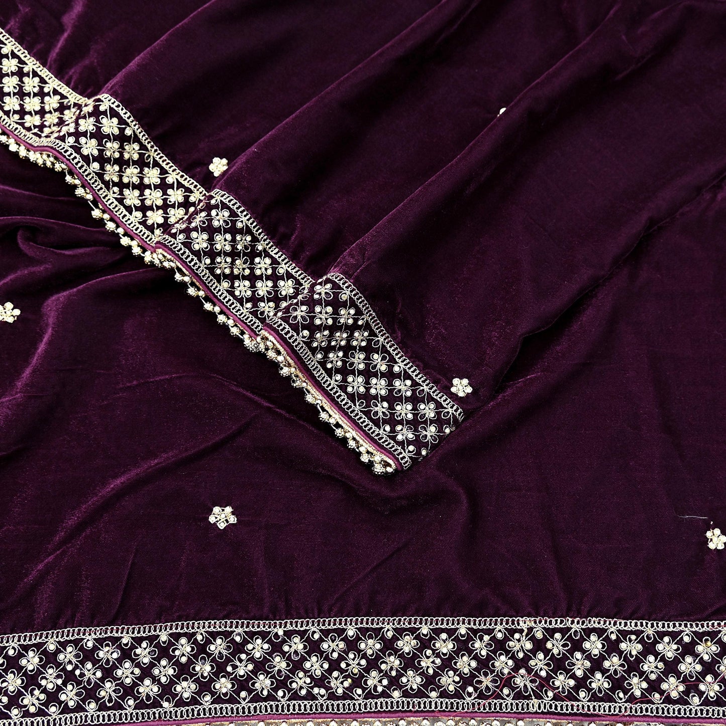 Indian Vintage Heavy Wedding Wine Dupatta Velvet Long Stole Hand Embroidered Scarves Zari Hijab Veil Wrap