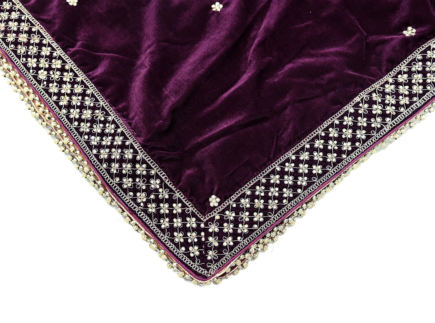 Indian Vintage Heavy Wedding Wine Dupatta Velvet Long Stole Hand Embroidered Scarves Zari Hijab Veil Wrap