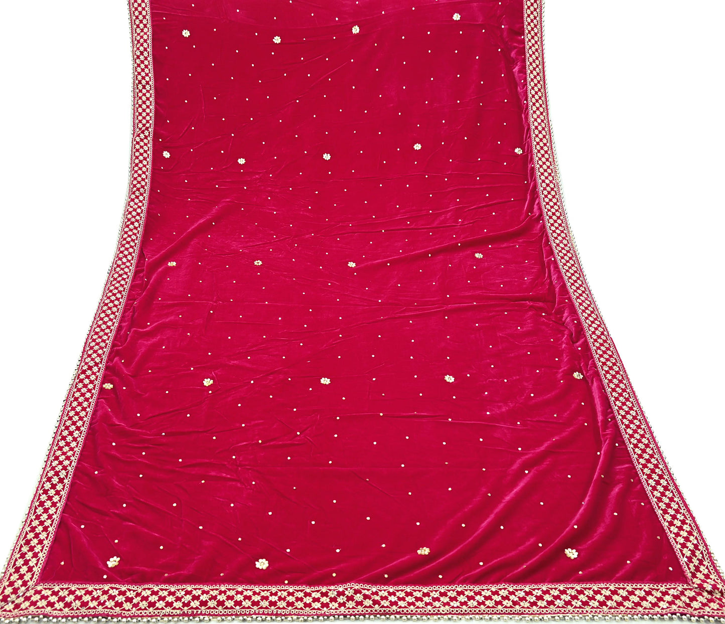 Indian Vintage Heavy Wedding Rani Pink Dupatta Velvet Long Stole Hand Embroidered Scarves Zari Hijab Veil Wrap Wedding dupatta