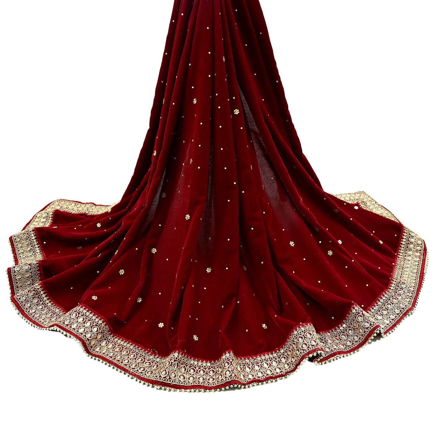 Indian Vintage Heavy Wedding Maroon Dupatta Velvet Long Stole Hand Embroidered Scarves Zari Hijab Veil Wrap
