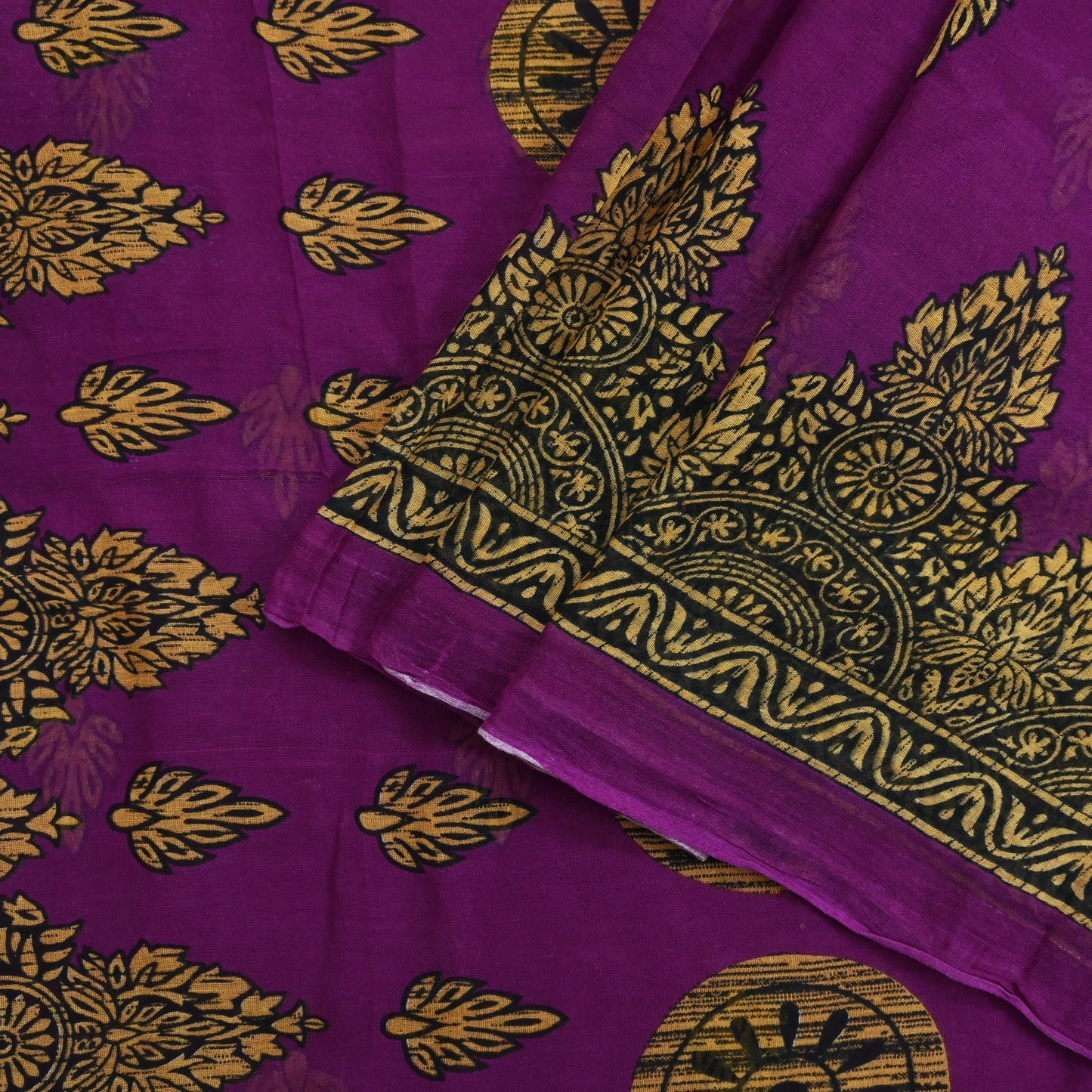 Indian Vintage Purple Saree Printed Pure Cotton Sari Craft Fabric 5Yd Soft Sewing Sarong Wrap Boho Floral Dress making Crafting Used