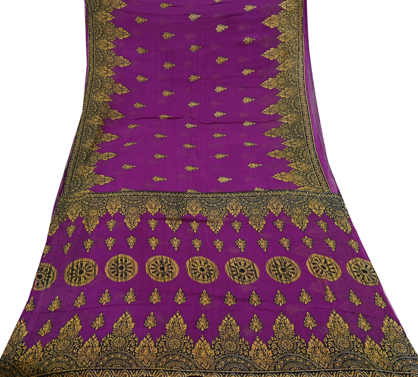 Indian Vintage Purple Saree Printed Pure Cotton Sari Craft Fabric 5Yd Soft Sewing Sarong Wrap Boho Floral Dress making Crafting Used
